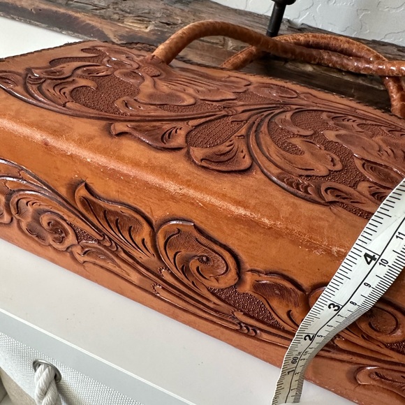 Vintage Leather Tooled Floral Embossed Satchel